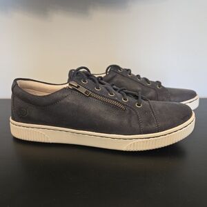 Born Womens Zip-Up Leather Sneaker Leather Navy Blue Size 9